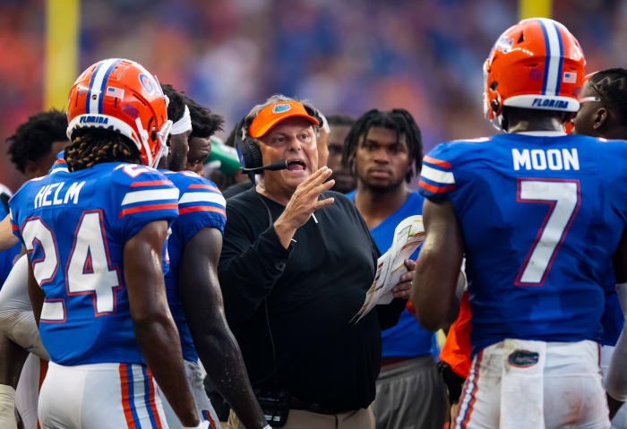 Florida Gators defensive coordinator Todd Grantham against the Alabama Crimson Tide at Ben Hill Griffin Stadium.
